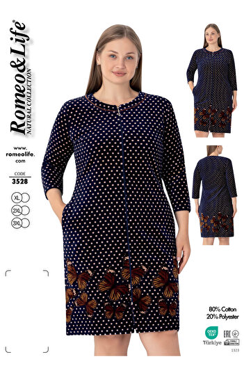 ROMEO LİFE Women's Plus Size Cotton Velvet Zippered Dress 3528