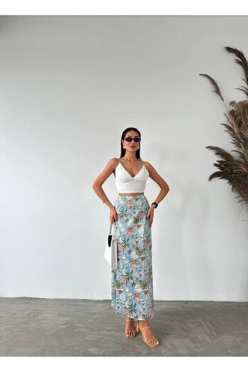 FioriModa Maxi Length Long Satin Skirt with Elastic Waist