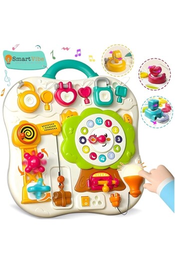 Smart Vibe Montessori Activity Panel Smartybaby, Musical Toy, LED Lamp, Crane, Clock, Numbers, Fruits, Colors a