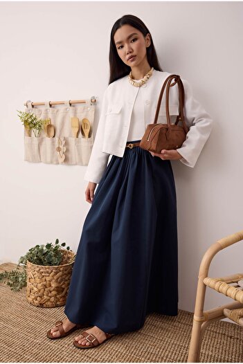HEQA Φούστα από καμβά με κορδόνια γραφείου Navy Blue