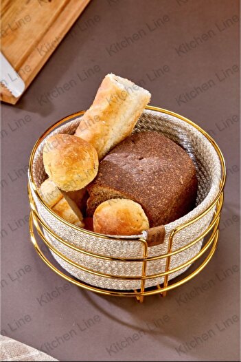 EMFA HOME lüks telli gold içi bez ekmek sepeti mutfak tezgah üstü