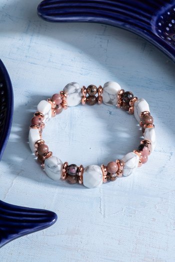 Deniz Doğal Taş Certified Howlite Rhodonite Hematite Natural Stone Bracelet