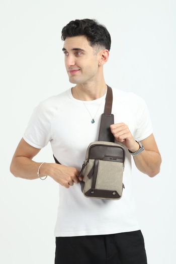 en deri Canvas Brown Multi-Compartment Casual Crossbody Shoulder Bag