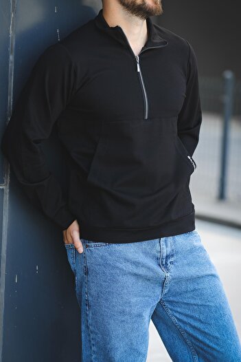since 1990 man Manbarrac Two Thread Zipper Half Turtleneck Slim Fit Men's Sweatshirt