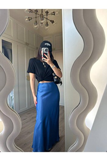 FioriModa Maxi Length Long Satin Skirt with Elastic Waist