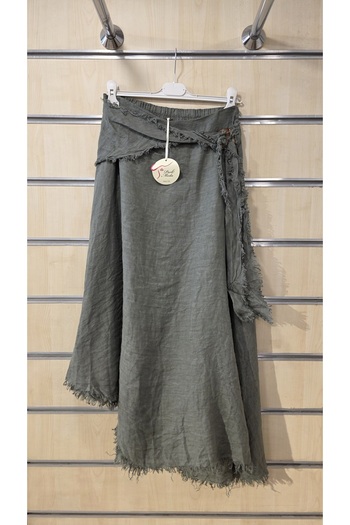 Park Moda Italian Linen Skirt with Fringe Detail and Buckle