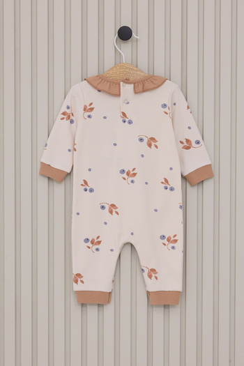U.S. Polo Assn. Baby Girl Beige Floral Patterned Ruffle Collar 100% Cotton Romper 50322804-Vr011