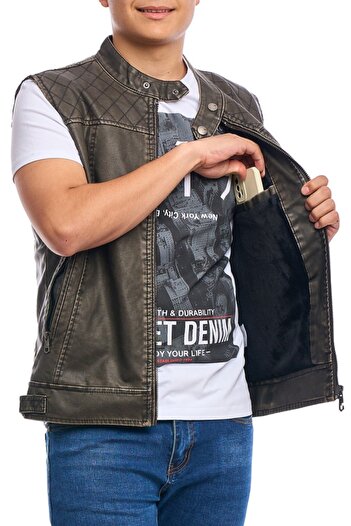 Centini Men's eco-leather vest, taupe brown