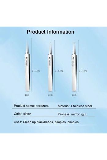 NEO Set of 5 blackhead extraction tweezers, stainless steel cosmetic tools, metal, acne, comedones