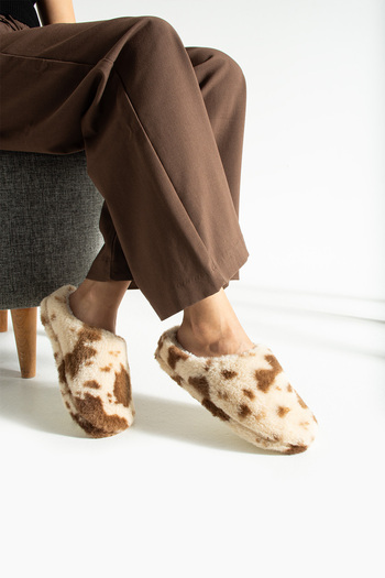 Moda Devrin Beige Variegated Wool Winter Non-Slip Silent Slippers (Washable)