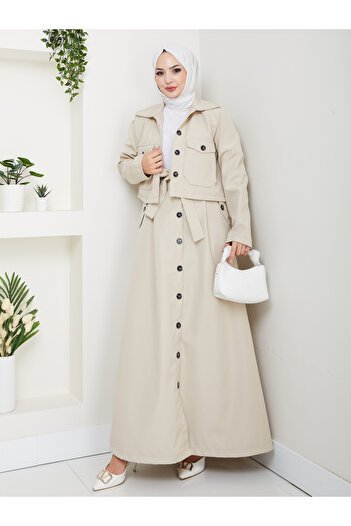 badibadii Double Trench Coat Set with Pocket Skirt Rc30801