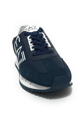 EA7 Unısex Kalın Rahat Taban Logo Desenli Süet Detaylı Lacivert-Beyaz Sneaker 7X000541 AF18609-MB198