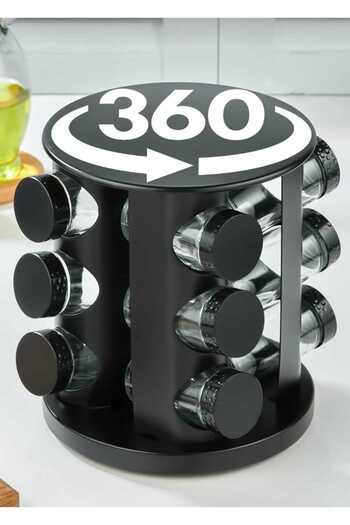 METALAY 12-Piece Rotating Metal Spice Rack Spice Set Round Black