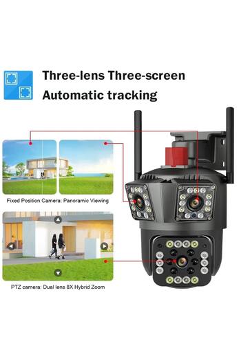 OEM Triple Wi-Fi Surveillance Camera, PTZ, JT3-W, 2k, Audio-Video, 5X Zoom, Night Vision