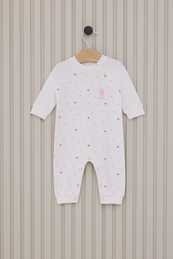 U.S. Polo Assn. Baby Girl White Heart Patterned 100% Cotton Long Sleeve Romper 50322799-Vr071