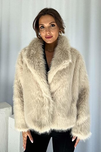 Mine Tan Butik Short Women's Fur Coat - Stone