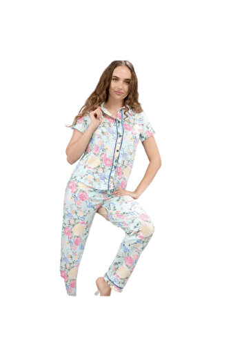 Generic Women's short-sleeved cotton button-up pajamas - PJ 2116