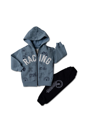 Mamboo Tracksuit for Boys with Dark Gray Hoodie and Racing Print