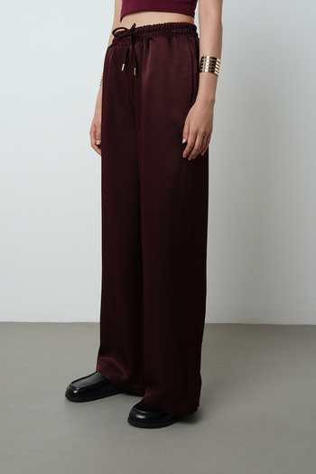Orfeo Negro Women's Solid Color Shiny Fabric Wide Leg Elastic Waist Pants