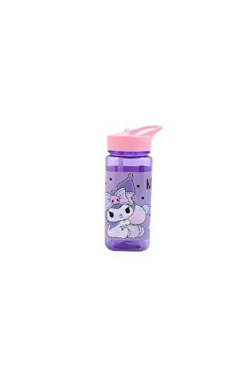 kuromi Sanrio Square Water Bottle for Kids – 500ml, Flip Straw Lid – Purple & Pink