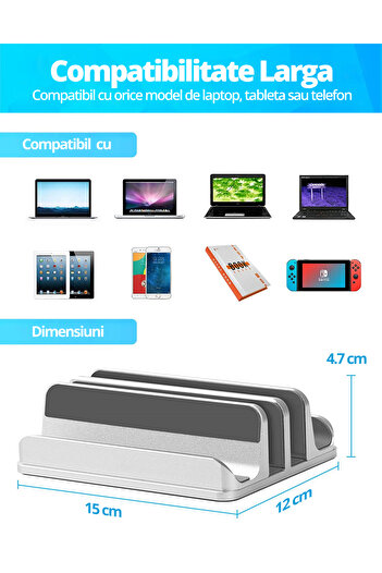 LittleDomi Suport/Stand Vertical Dublu cu Inclinare, LittleDomi, pentru Laptop, Telefon, Tableta, Ajustabil