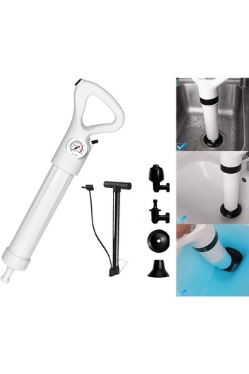 LittleDomi Compressed Air Pump for Unclogging Clogged Sink, Bathtub, Shower, Toilet Pipes, 4 Accessories