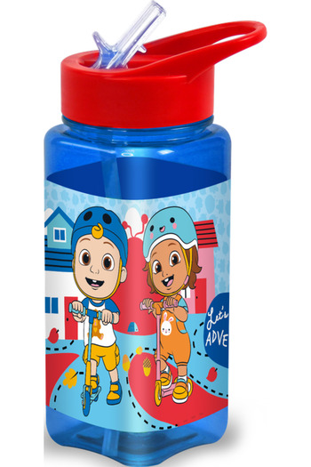 Cocomelon Square Water Bottle for Kids – 500ml, Leak-Proof Flip Straw Lid – Blue