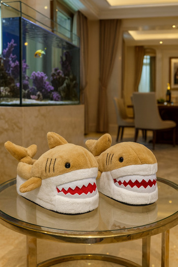 Pufyzoo Παπούτσια εσωτερικού χώρου Unisex με φιγούρα καρχαρία, μπότες για το σπίτι, παντόφλες