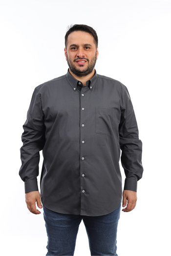 TOUSUS Men's Large Size Smoked Cotton Button Collar Pocket Long Sleeve Shirt (6601)