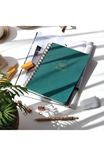 STOREMAX Snshop A5 Spiral Bound Hardcover Linen Dotted Undated Notebook Dark Green 467437