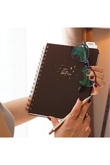 STOREMAX Snshop A5 Spiral Bound Hardcover Linen Lined Undated Notebook Brown 467437