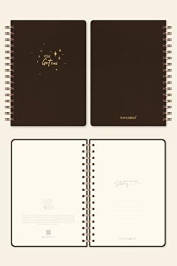 STOREMAX Snshop A5 Spiral Bound Hardcover Linen Lined Undated Notebook Brown 467437