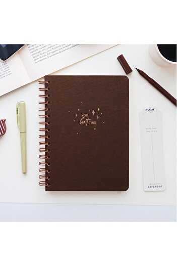 STOREMAX Snshop A5 Spiral Bound Hardcover Linen Dotted Undated Notebook Brown 467437