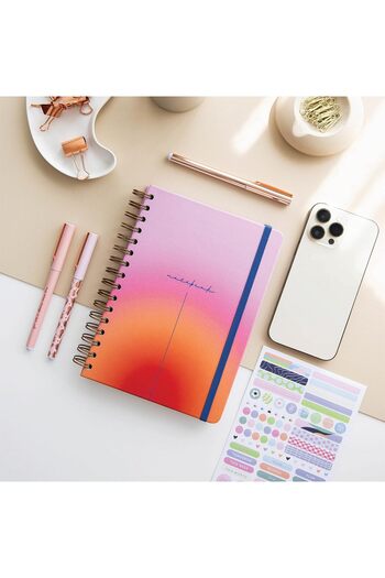 STOREMAX Sellbuyst A5 Spiral Bound Hardcover Elastic Band Lined Undated Notebook Red Pink Gradient Tr