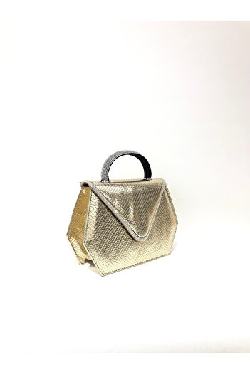 womenacs Gold Color Snake Pattern Material Envelope Stone Covered Evening Dress Clutch Chain Strap Hand Wedding Engagement Bag