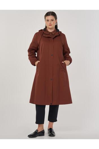 Kayra Hooded Long Trench Coat Tobacco