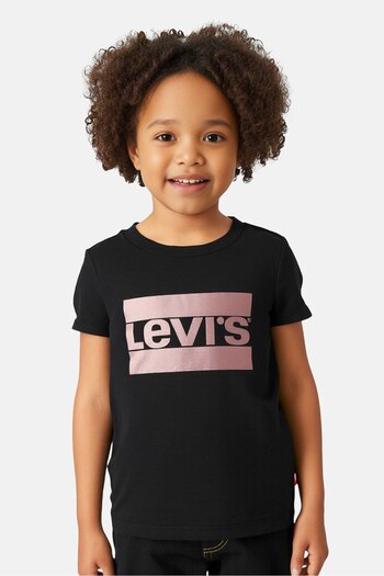 Levi's Toddlers Girl Short Sleeve Brand Logo Top, Black