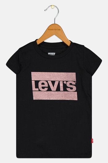 Levi's Toddlers Girl Short Sleeve Brand Logo Top, Black