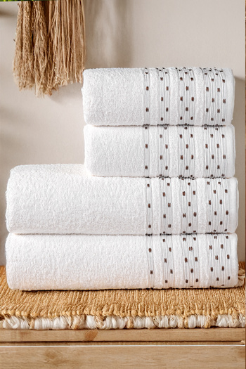 Isessia 4-Piece Family Bath Towel Set (Turkish Bath Set) Cotton 2 Pieces 50X90 and 2 Pieces 70X140 Towels