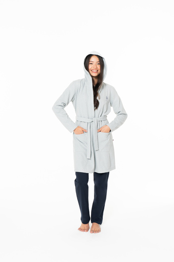 U.S. Polo Assn. Women's Belted Hooded Gray Dressing Gown - Gray - Astps20W12W7-Wgri