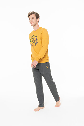 U.S. Polo Assn. Men's Licensed Printed Mustard Pajama Set with Pocket Detail - Yellow - Bcp1.18O94G0-Y-Hardal
