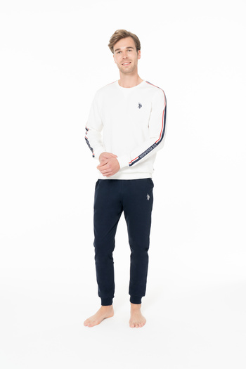 U.S. Polo Assn. Men's Comfortable Sleeve Stripe Detailed 100% Cotton Ecru Pajama Set - Ecru - Ilc2.18M94C2-Sekru