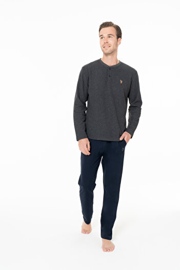 U.S. Polo Assn. Men's Collar Placket Straight Leg Anthracite Pajama Set - Anthracite - Bynva18H96S6-Dant