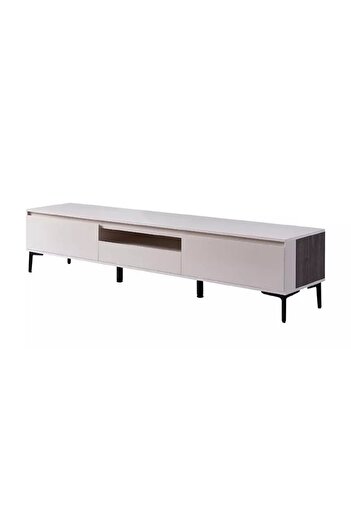 homez Modern TV Table for Living Room Entertainment Setup D 200 ,W 39.8, H 44 ,Cream & Grey
