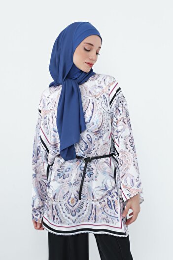 Aisha's Design شال كريب مبطن بالقطن الممشط يغطي الرقبة، PS-55، نيلي