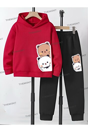 THEKONT Yandan Duduu&Bubuu Printed Thick Cotton Hooded Children's Tracksuit Set