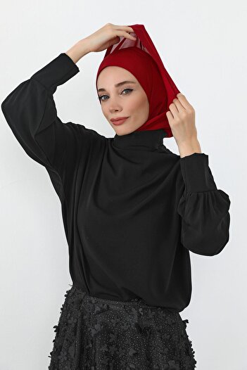 Aisha's Design Chiffon Hooded Combed Cotton Bonnet with Neck Covering Feature, B-95, Burgundy - Burgundy