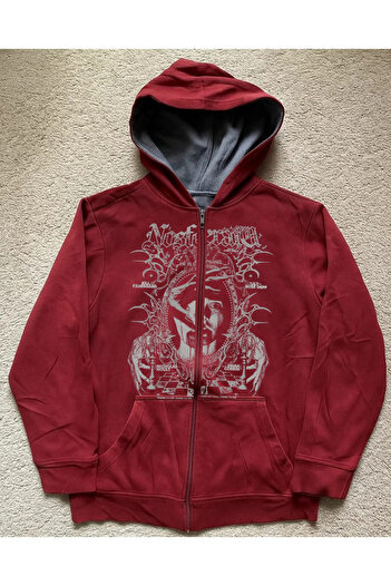 Touz Moda Red Skulls Cyber Grunge Zip-Up Hoodie