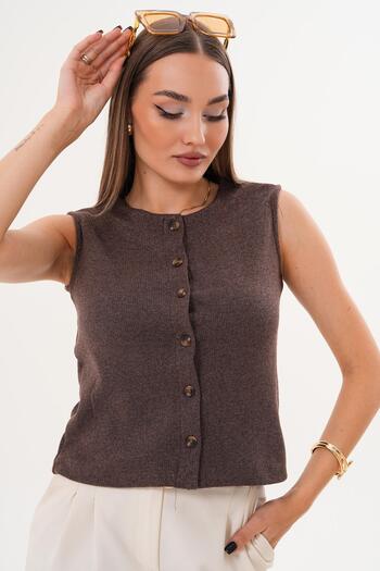 ŞİMAL Women's Glitter Detailed Button Closure Vest 255078 -