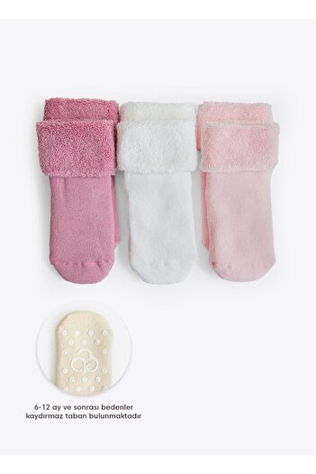 kitikate Organic Basic 3-Piece Towel Socks Pink